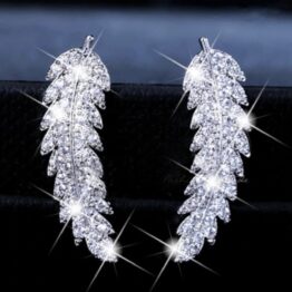 1pair Rhinestone Decor Feather Stud Earrings