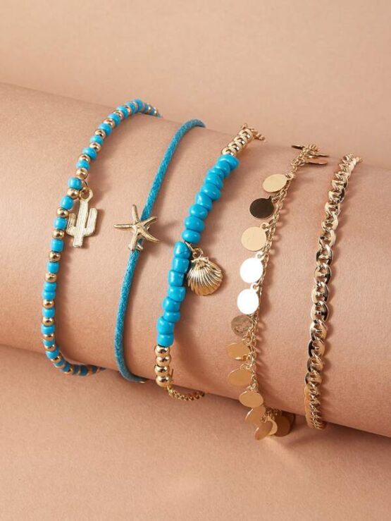 5pcs Cactus & Starfish Decor Anklet - Image 2