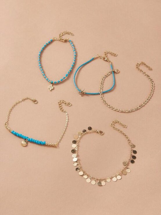 5pcs Cactus & Starfish Decor Anklet - Image 3