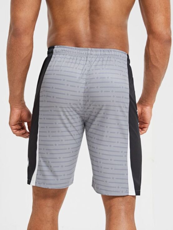 Men Color-block Striped Drawstring Waist Sports Shorts - Image 2