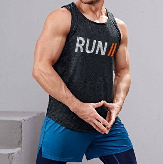 Men Letter And Striped Sports Tank Top