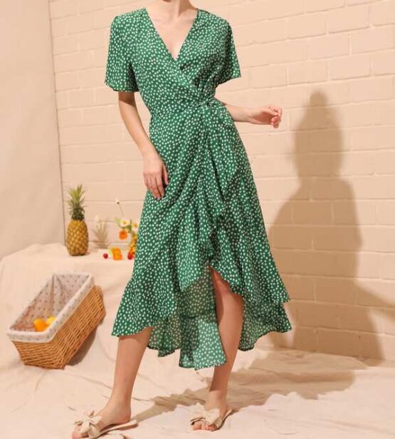 Ditsy Floral Ruffled Self-Tie Wrap Dress