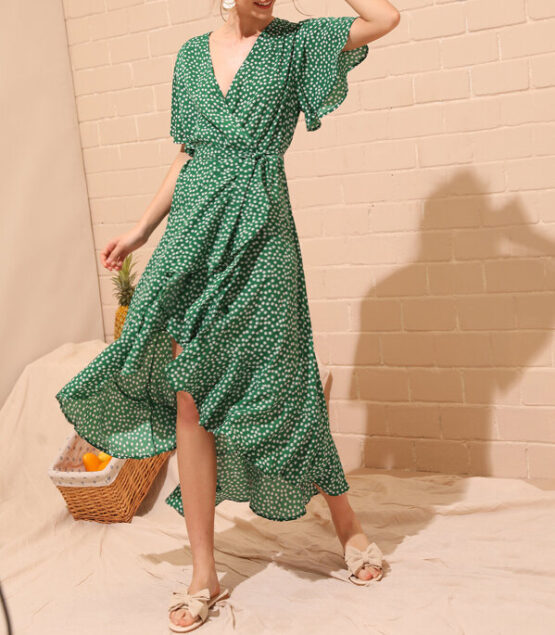 Ditsy Floral Ruffled Self-Tie Wrap Dress - Image 2