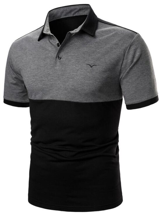Men Sea Gull Embroidery Colorblock Polo Shirt