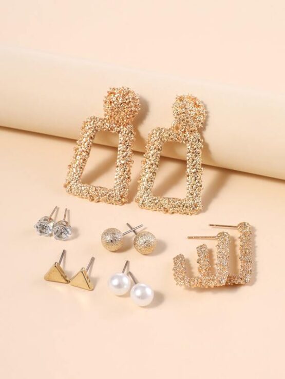 6pairs Rhinestone Detail Geo Earrings - Image 3
