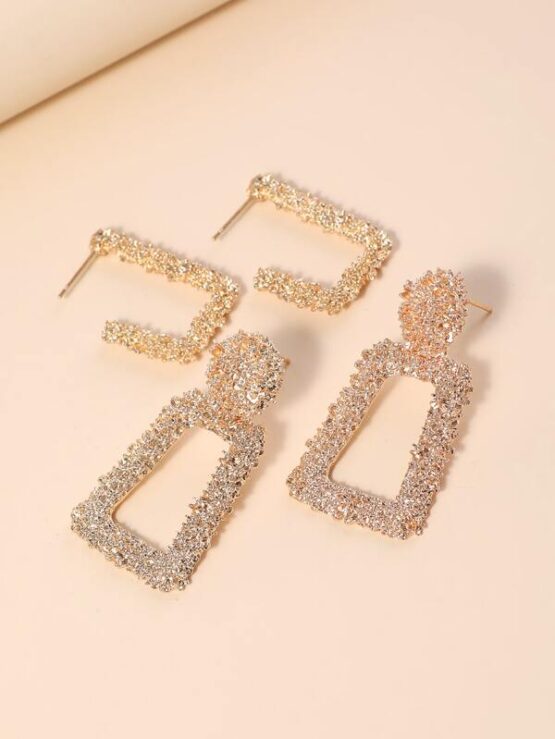 6pairs Rhinestone Detail Geo Earrings - Image 4