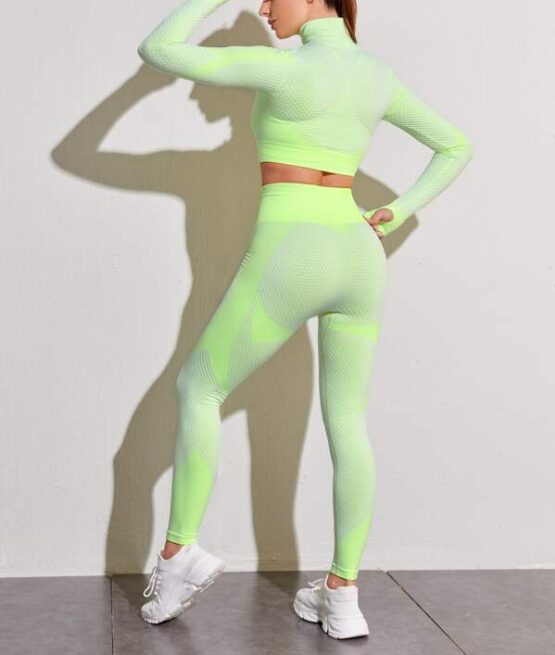 Textured Zip Up Crop Jacket & Leggings Sports Set - Image 2