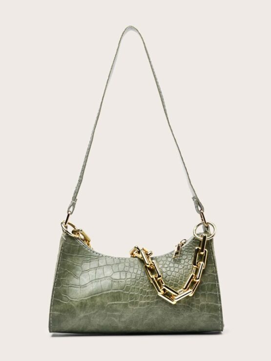 Croc Embossed Chain Shoulder Bag