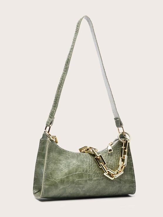Croc Embossed Chain Shoulder Bag - Image 3