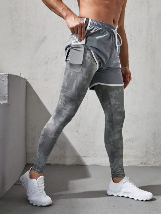 Men Binding Drawstring Waist Sports Tights