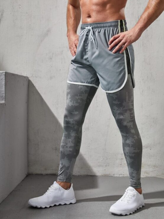 Men Binding Drawstring Waist Sports Tights - Image 2