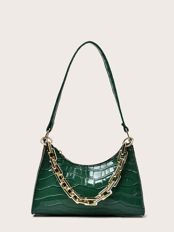 Croc Embossed Chain Shoulder Bag - Image 6