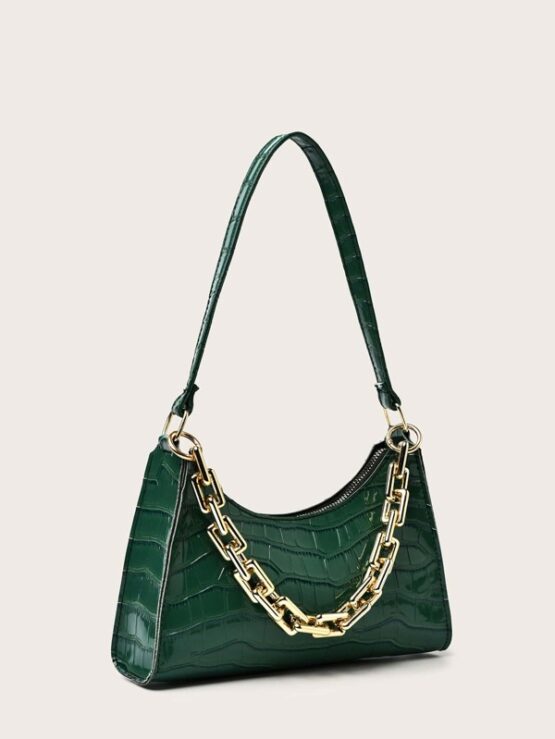 Croc Embossed Chain Shoulder Bag - Image 4