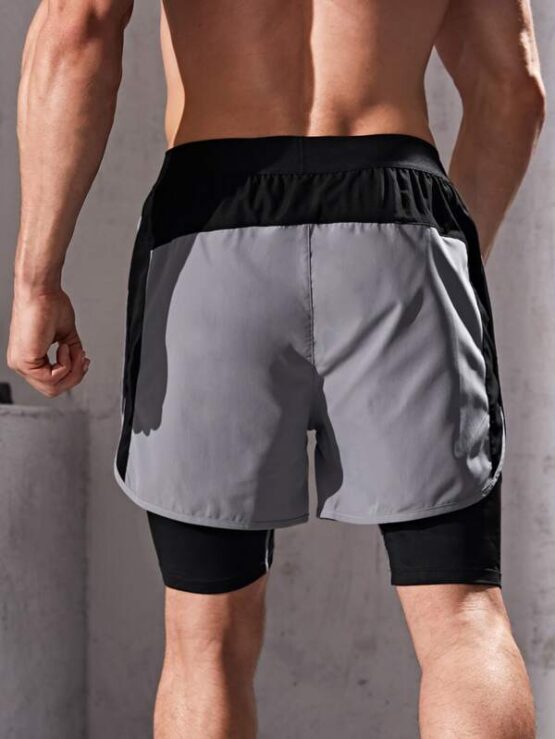 Men 2 In 1 Color-block Sports Shorts With Phone Pocket - Image 3