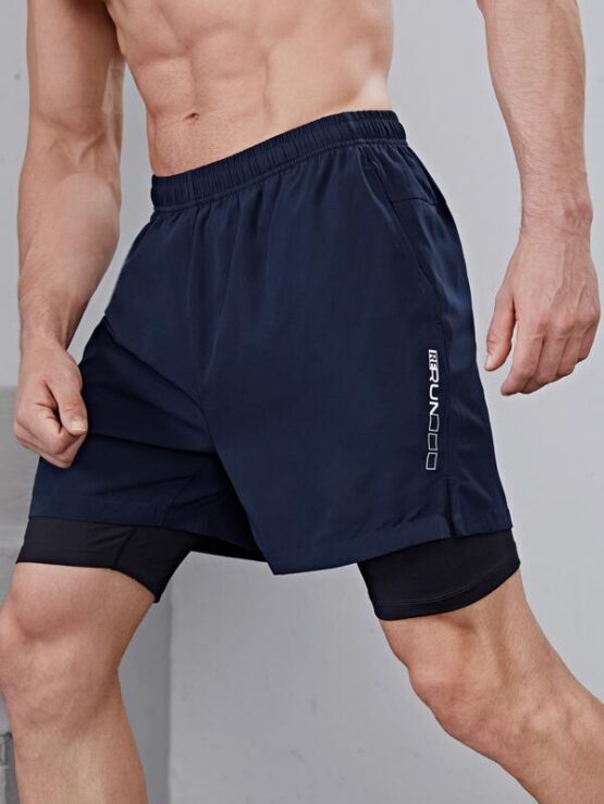 Men 2 In 1 Letter Graphic Sports Shorts