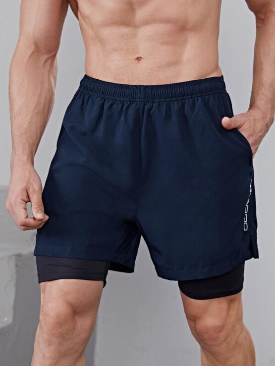 Men 2 In 1 Letter Graphic Sports Shorts - Image 3