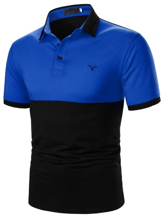 Men Sea Gull Embroidery Colorblock Polo Shirt - Image 12