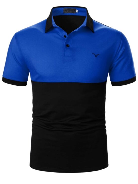 Men Sea Gull Embroidery Colorblock Polo Shirt - Image 11