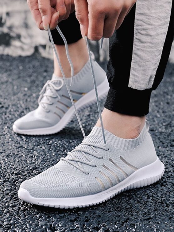 Men Lace Up Decor Mesh Panel Sneakers - Image 2