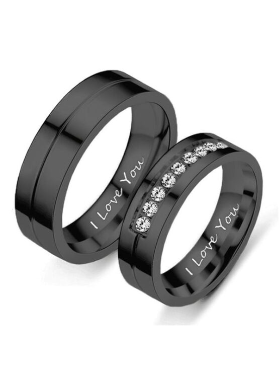 2pcs Couple Rhinestone Decor Letter Detail Ring