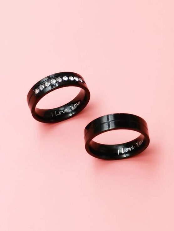 2pcs Couple Rhinestone Decor Letter Detail Ring - Image 3