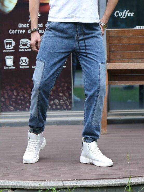 Men Drawstring Waist Tapered Jeans