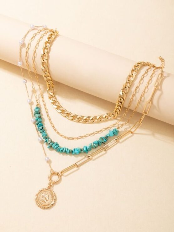 Faux Pearl Decor Layered Necklace - Image 2