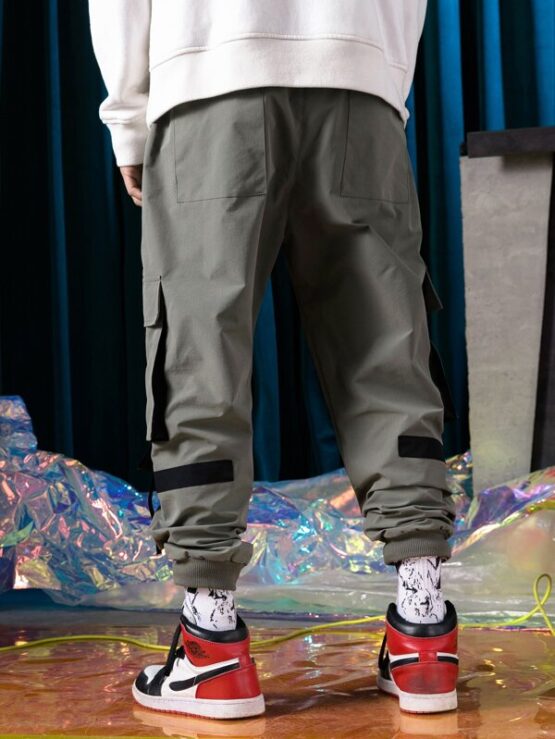 Men Ribbon Flap Pocket Cargo Pants - Image 3