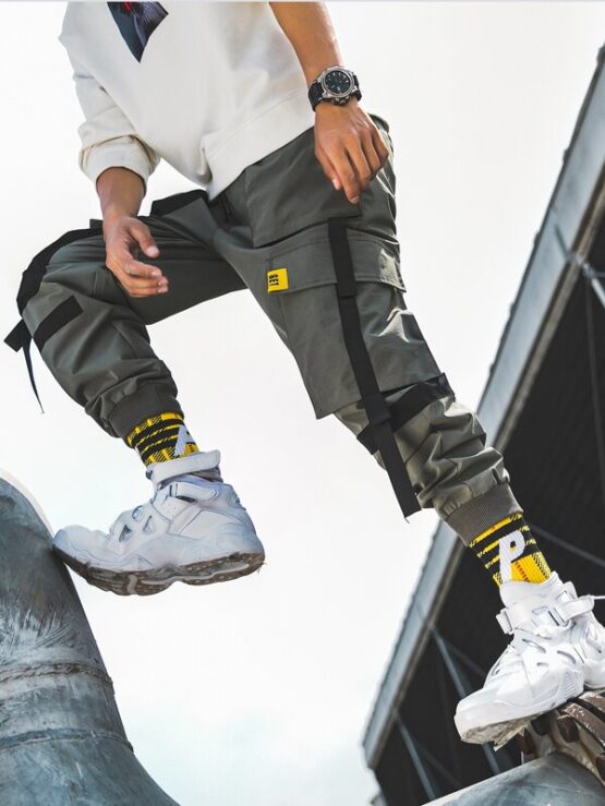 Men Ribbon Flap Pocket Cargo Pants