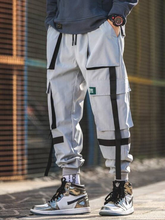 Men Ribbon Flap Pocket Cargo Pants - Image 12