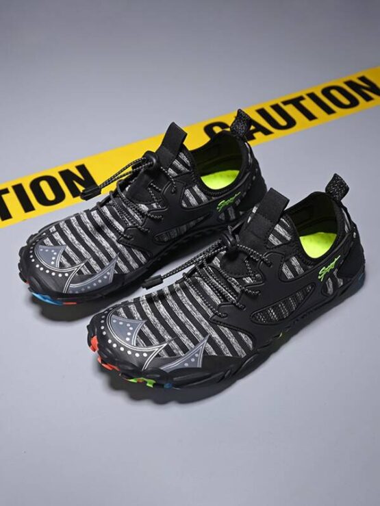Men Striped Pattern Lace Up Decor Water Shoes