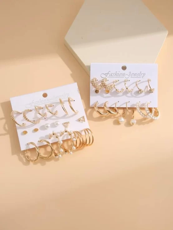 18 pairs Fashionable Faux Pearl Decor Earrings - Image 3