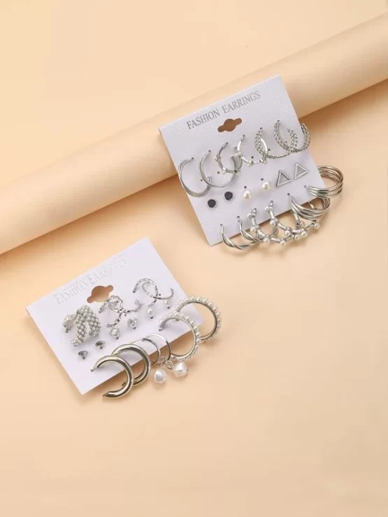 18 pairs Fashionable Faux Pearl Decor Earrings - Image 5