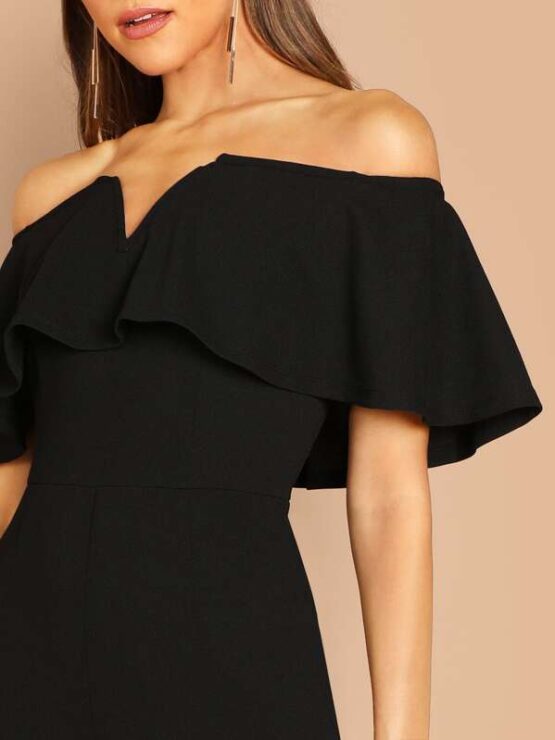 Flounce Foldover Front Off Shoulder Skinny Jumpsuit - Image 3