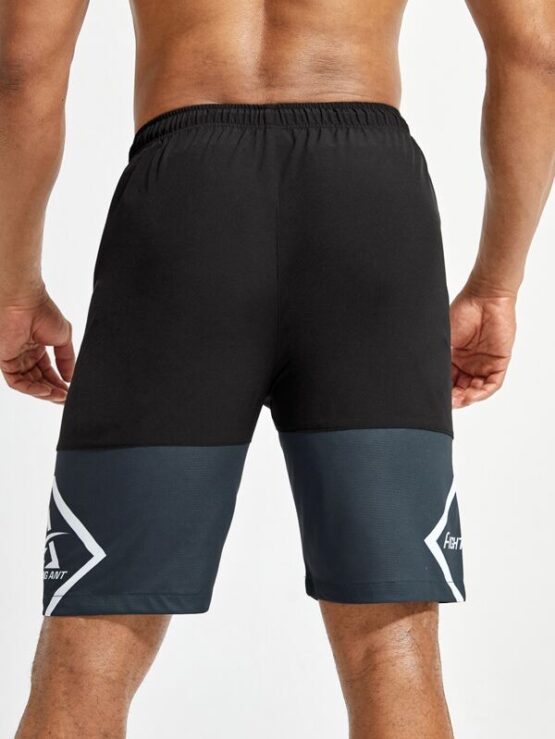 Men Colorblock Drawstring Waist Sports Shorts - Image 2