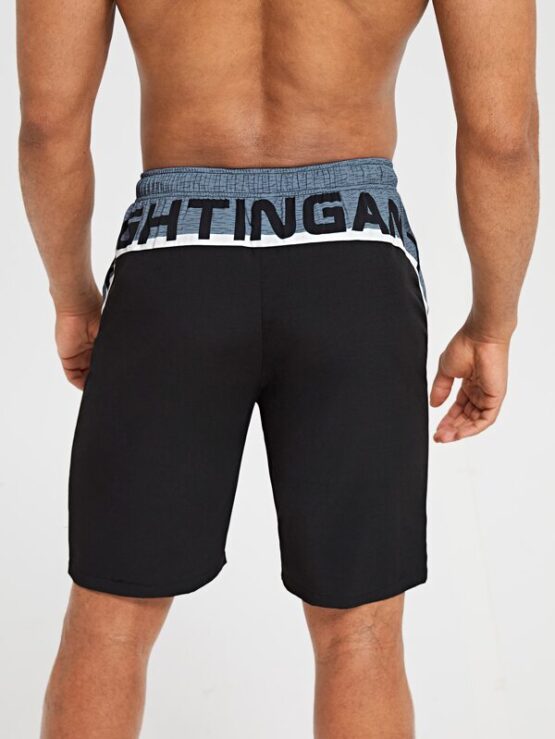 Men Color-block Letter Graphic Drawstring Waist Sports Shorts - Image 2