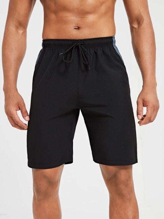 Men Color-block Letter Graphic Drawstring Waist Sports Shorts - Image 3