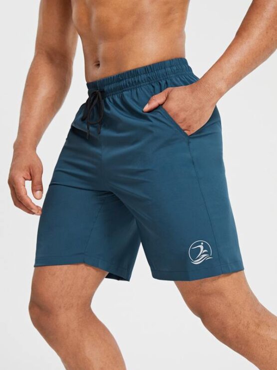 Men Polka Dot & Graphic Print Drawstring Waist Sports Shorts - Image 2
