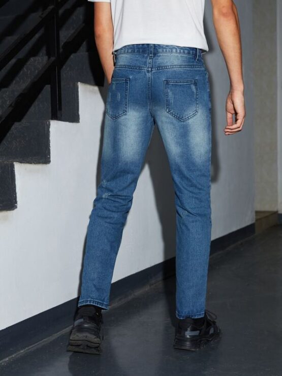 Men Ripped Washed Straight Leg Jeans - Image 2