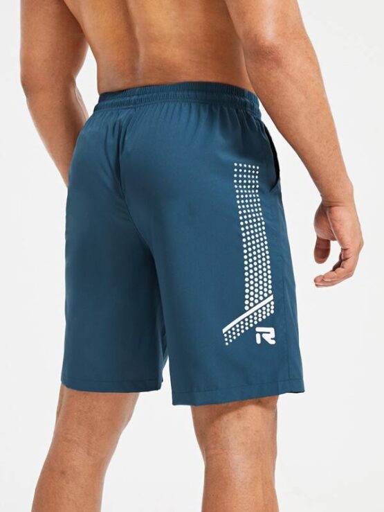 Men Polka Dot & Graphic Print Drawstring Waist Sports Shorts - Image 3