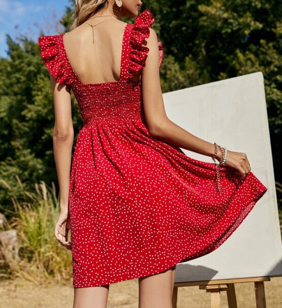 Polka Dot Ruffle Cuff A-line Dress - Image 3