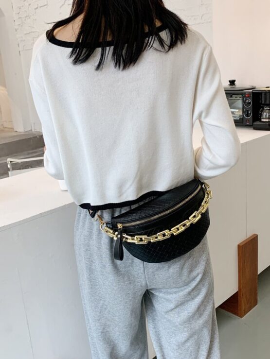Quilted Fanny Pack With Chain Handle - Image 5