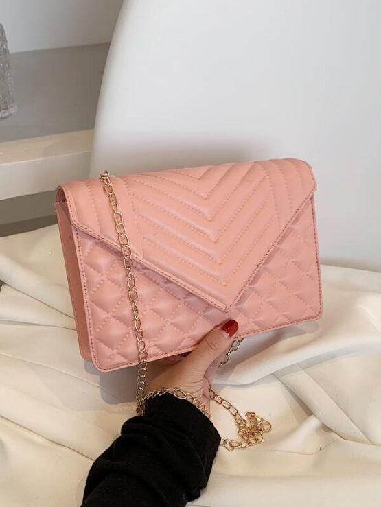 Minimalist Quilted Chain Crossbody Bag - Image 3