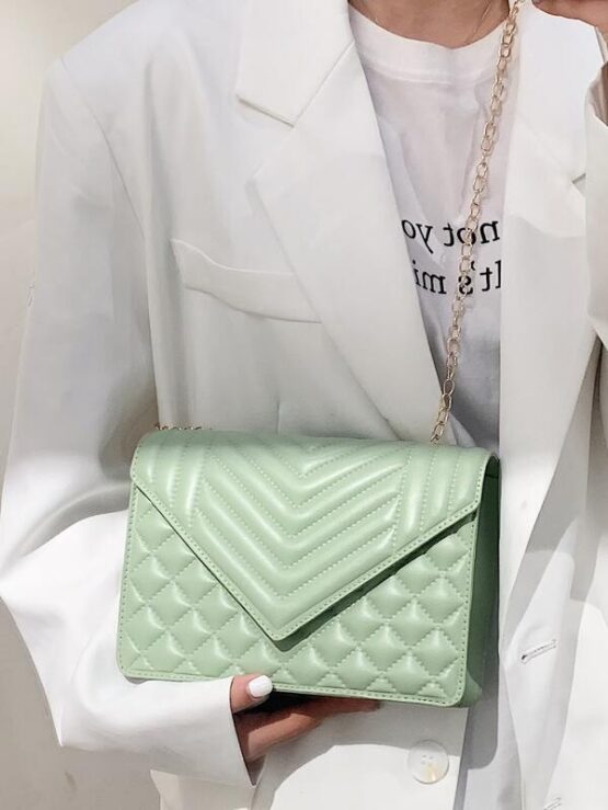 Minimalist Quilted Chain Crossbody Bag - Image 4