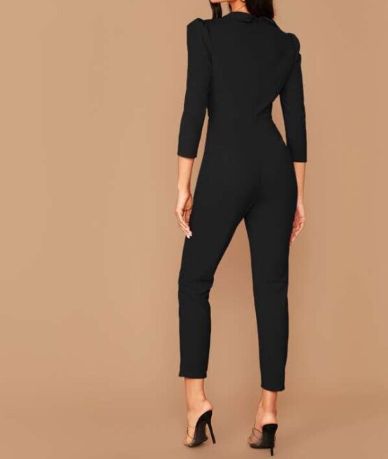 Notched Collar Double Breasted Jumpsuit - Image 2