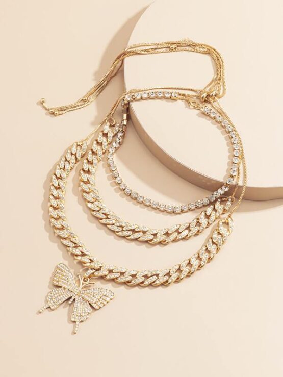 3pcs Rhinestone Butterfly Pendant Necklace - Image 2