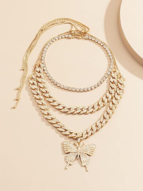 3pcs Rhinestone Butterfly Pendant Necklace - Image 3
