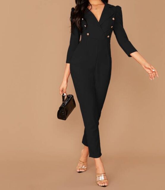 Notched Collar Double Breasted Jumpsuit - Image 3