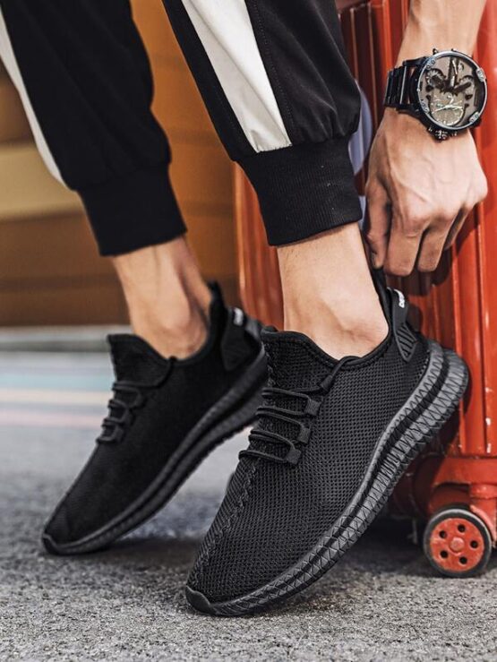 Men Lace-up Decor Knit Sneakers - Image 2