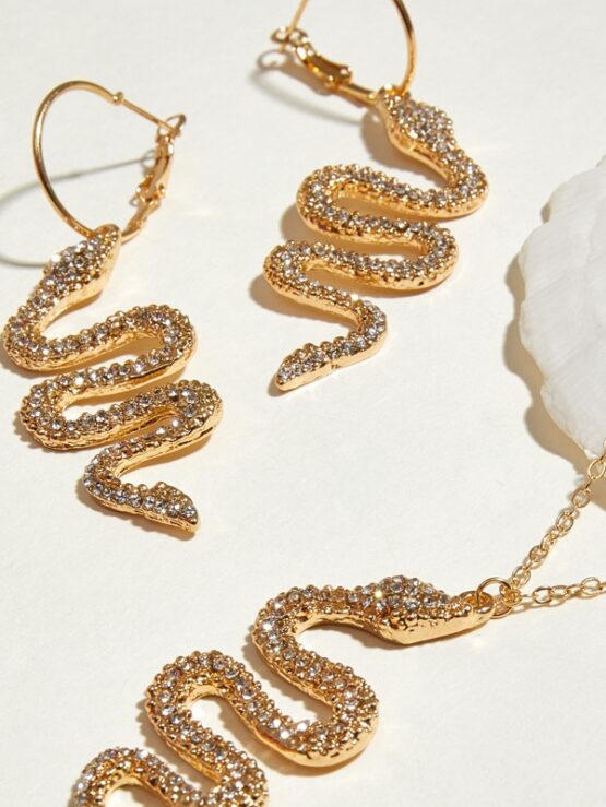 3pcs Rhinestone Decor Snake Charm Necklace & Earrings - Image 3
